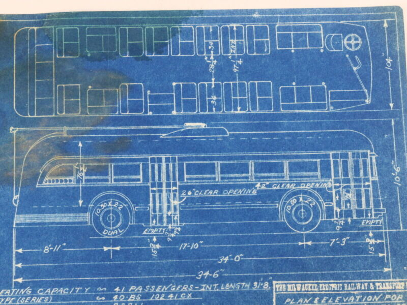 Milwaukee Electric Plan Elevation Pullman TR TRS 174-228 Trolley 1949 11"