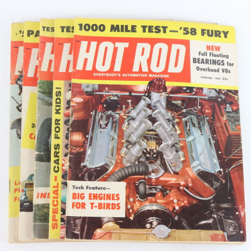 Lot Of 5 Hot Rod Jan Feb Mar May June 1958 Vintage Car Magazines