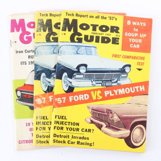 Lot Of 3 Motor Guide February 1957 & December 1956 Vintage Car Magazines