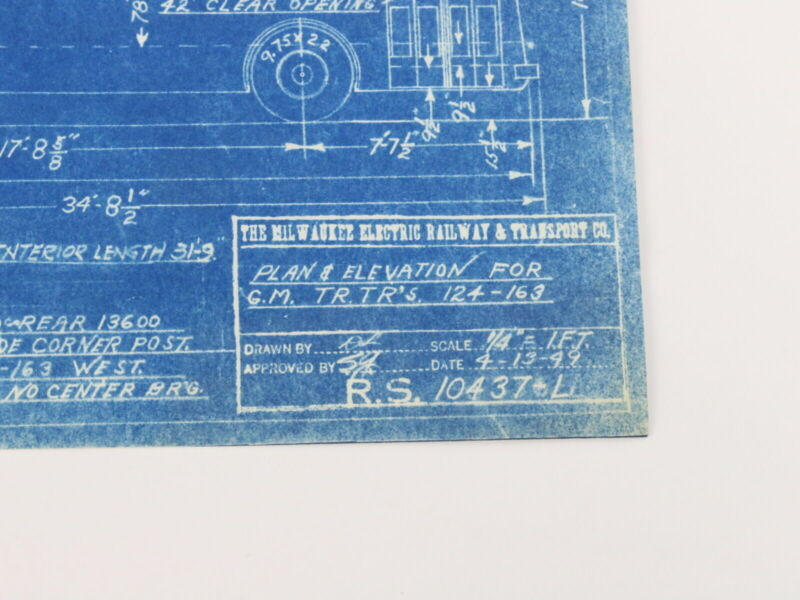 Milwaukee Electric Plan & Elevation Gm TR TRS 124-163 Trolley Blueprint 1949 11"