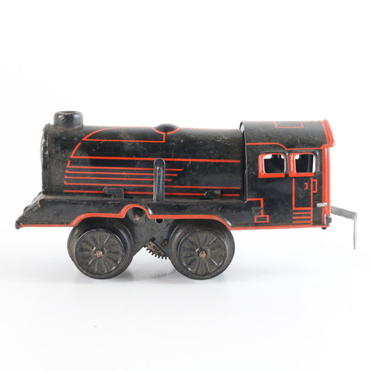 Red & Black Windup Tin Litho Steam Loco Engine US Zone Germany O Model Train postwar clockwork locomotive