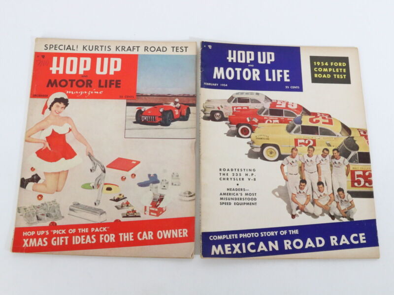 Lot Of 3 Hop UP & Motor Life Vintage Car Magazines Jan Feb Dec XMAS 1954 25c