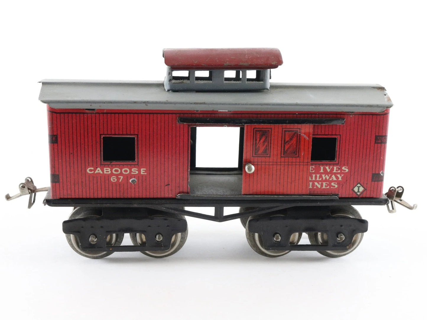 Ives Prewar O 67 Caboose Operating Door Red Tinplate Metal Train Car