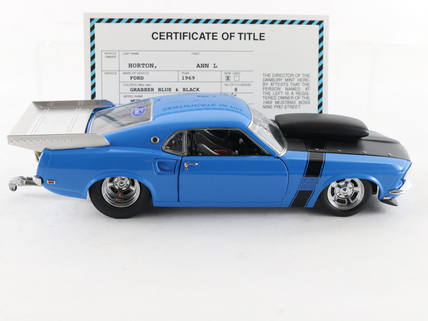 1969 Ford Mustang Boss Nine Pro Street Blue Black Danbury Mint 1:24 Model Car