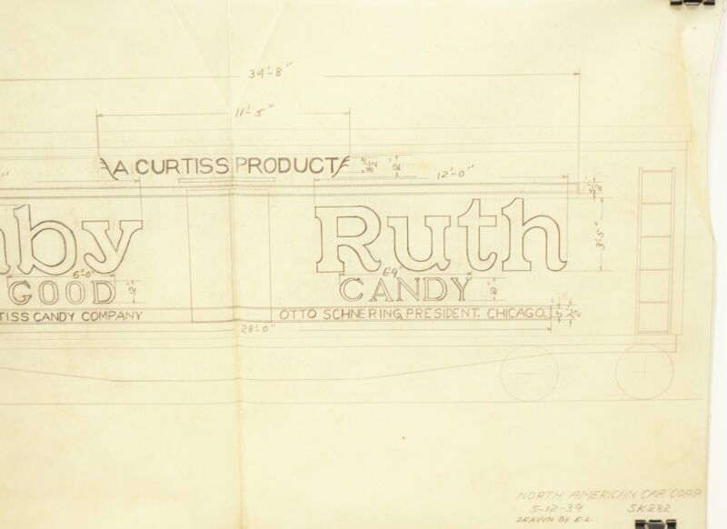 Baby Ruth CURTISS Tank Car Train Blueprint North American Car 282 5-12-39 17"