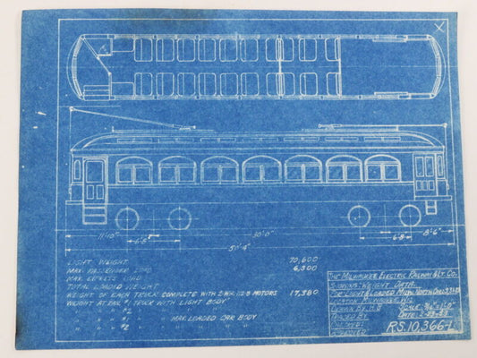 Milwaukee Electric Weight Data Light Loaded North Cars 31-33 Blueprint 1933 11"