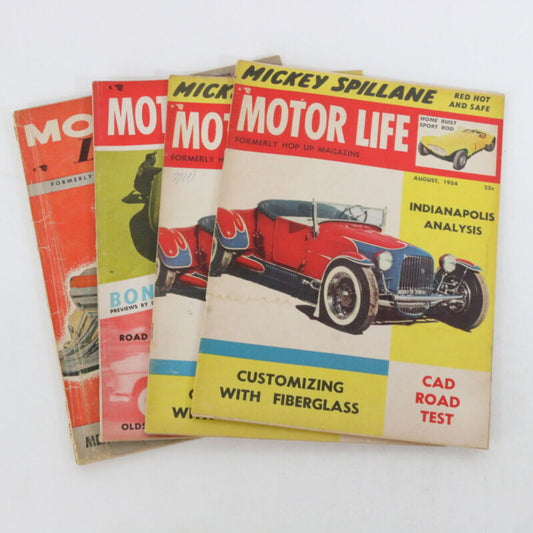 Lot Of 4 Motor Life Formerly Hop UP Vintage Car Magazines Aug Sep Nov 1954 25c