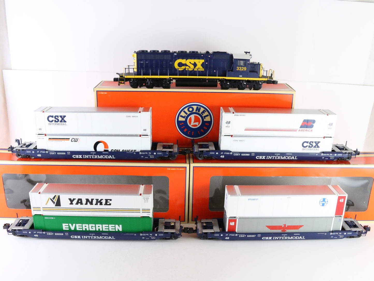 Lionel O 6-31760 CSX 3329 SD40-2 Diesel Loco Husky Stack Container Train Set