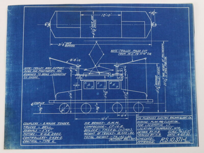 Milwaukee Electric L7 locomotive blueprint 1933