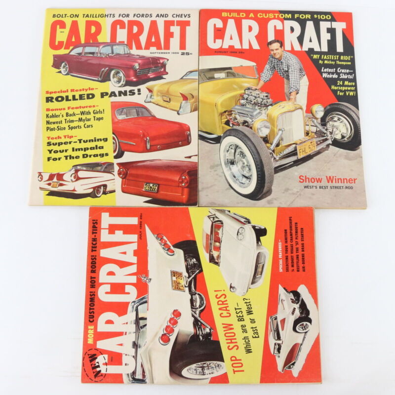 Lot Of 3 Car Craft July August September 1959 Vintage Car Magazines