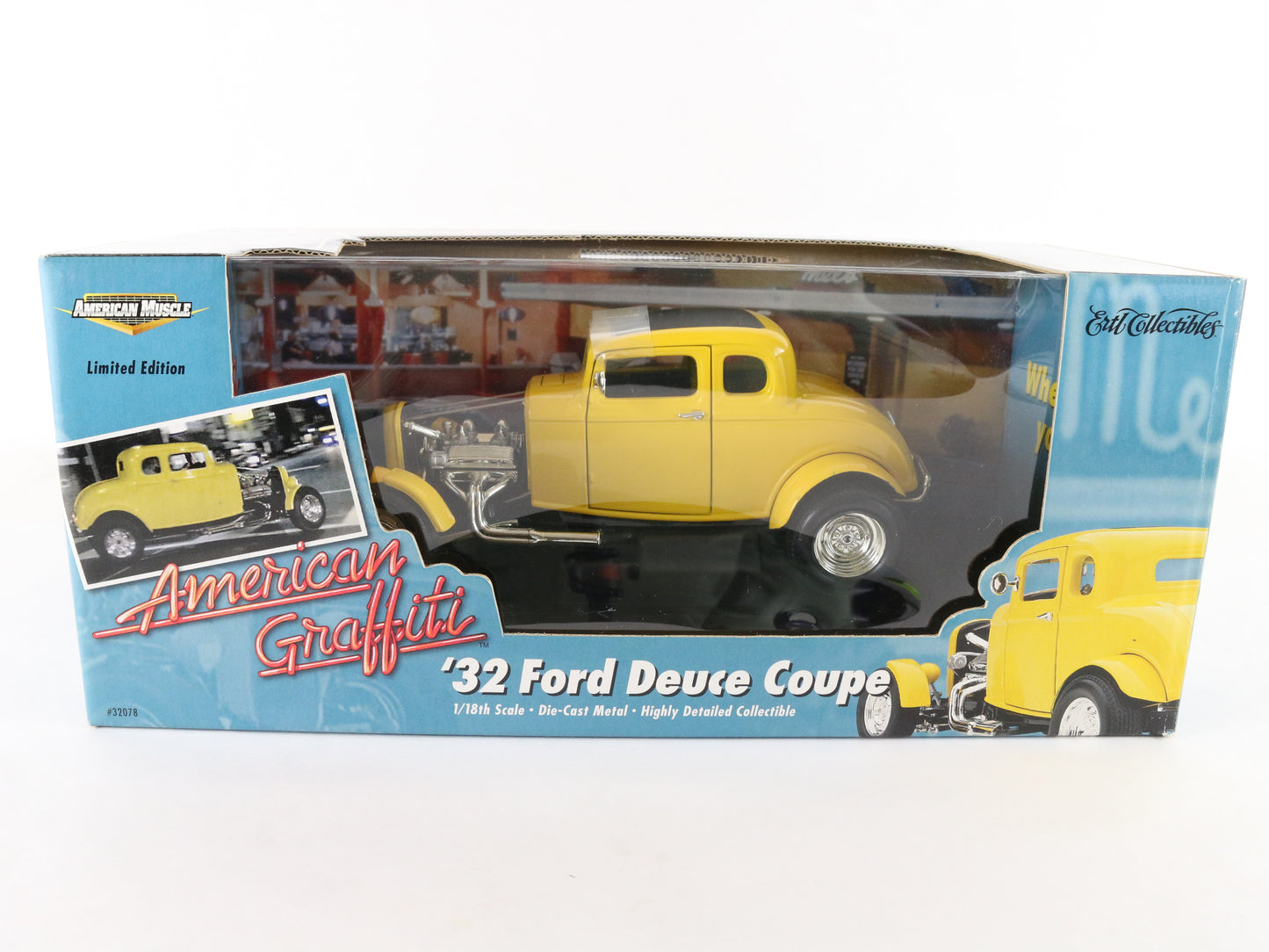 1932 '32 Ford Deuce Coupe Yellow American Graffiti ERTL 1:18 Diecast Model 32078
