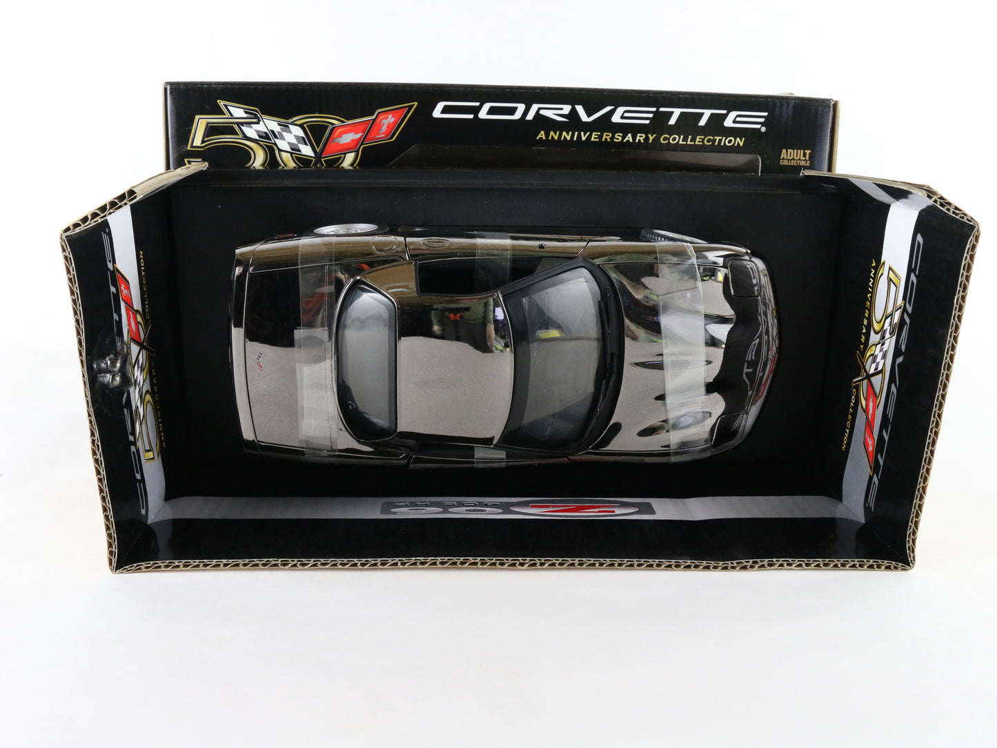2003 Chevy Corvette Z06 50th Anniversary Silver Chrome ERTL 1:18 Diecast 29404p