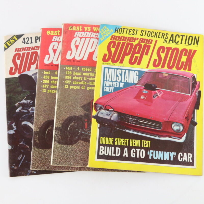 Lot Of 4 Rodder & Super Stock Jan April June 1966 Vintage Car Magazines