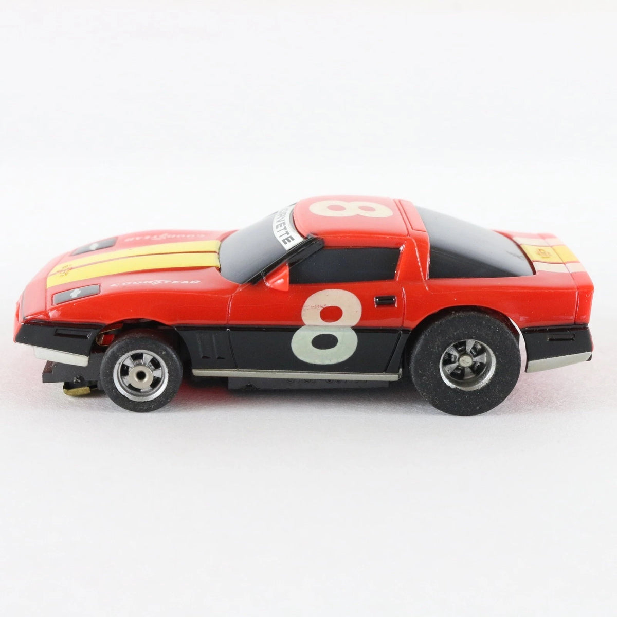 Aurora AFX Chevy Corvette #8 Red Yellow Screecher HO Slotless Slot Cars