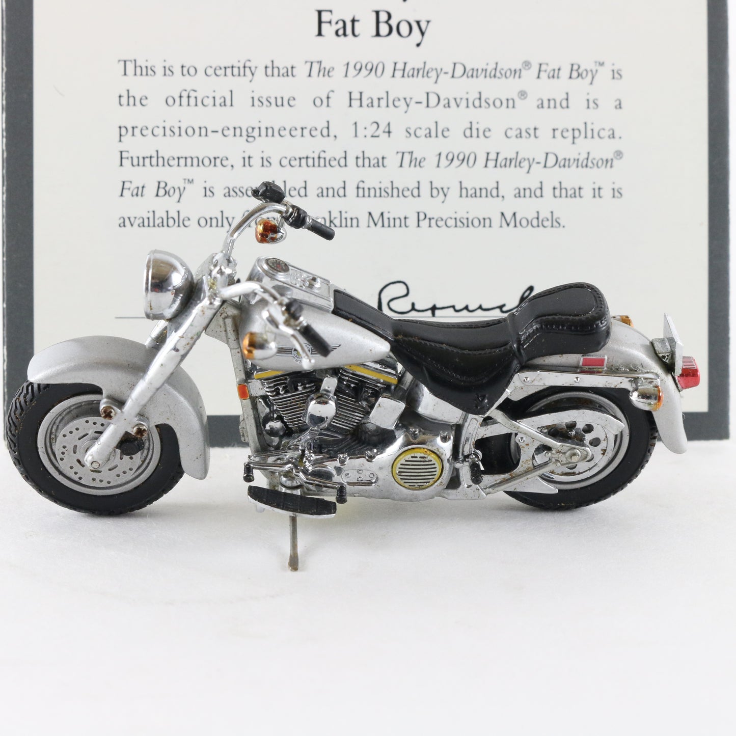 1990 Harley Davidson Fat Boy Gray Franklin Mint 1:24 Diecast Model Motorcycle