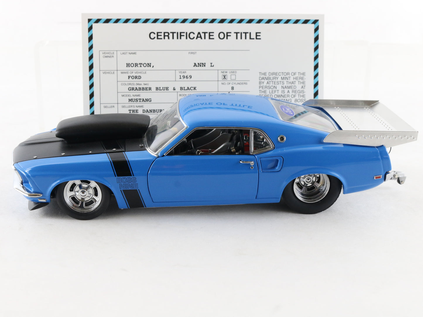 1969 Ford Mustang Boss Nine Pro Street Blue Black Danbury Mint 1:24 Model Car