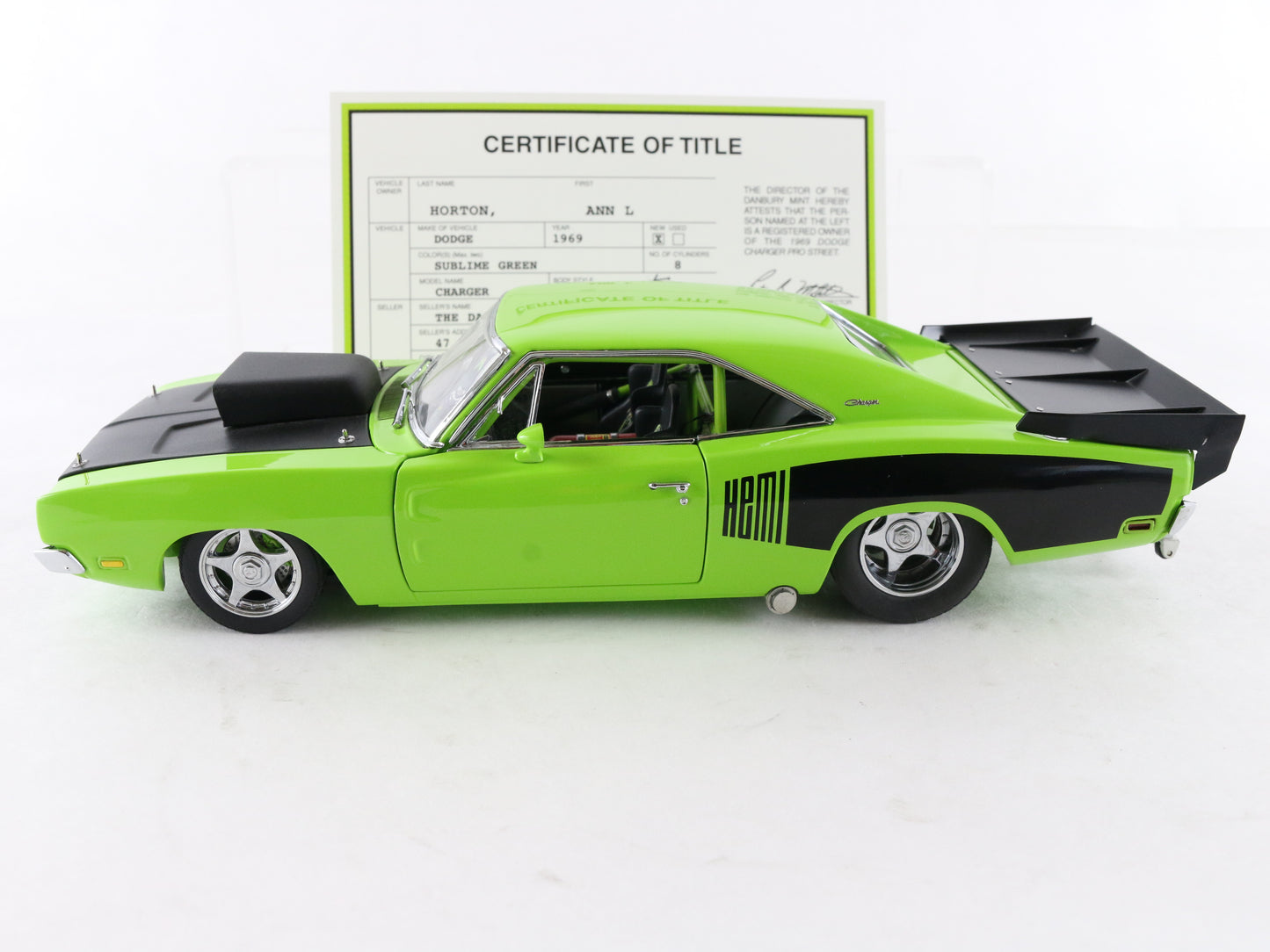 1969 Dodge Charger HEMI Pro Street Green Dragster Danbury Mint 1:24 Model Car