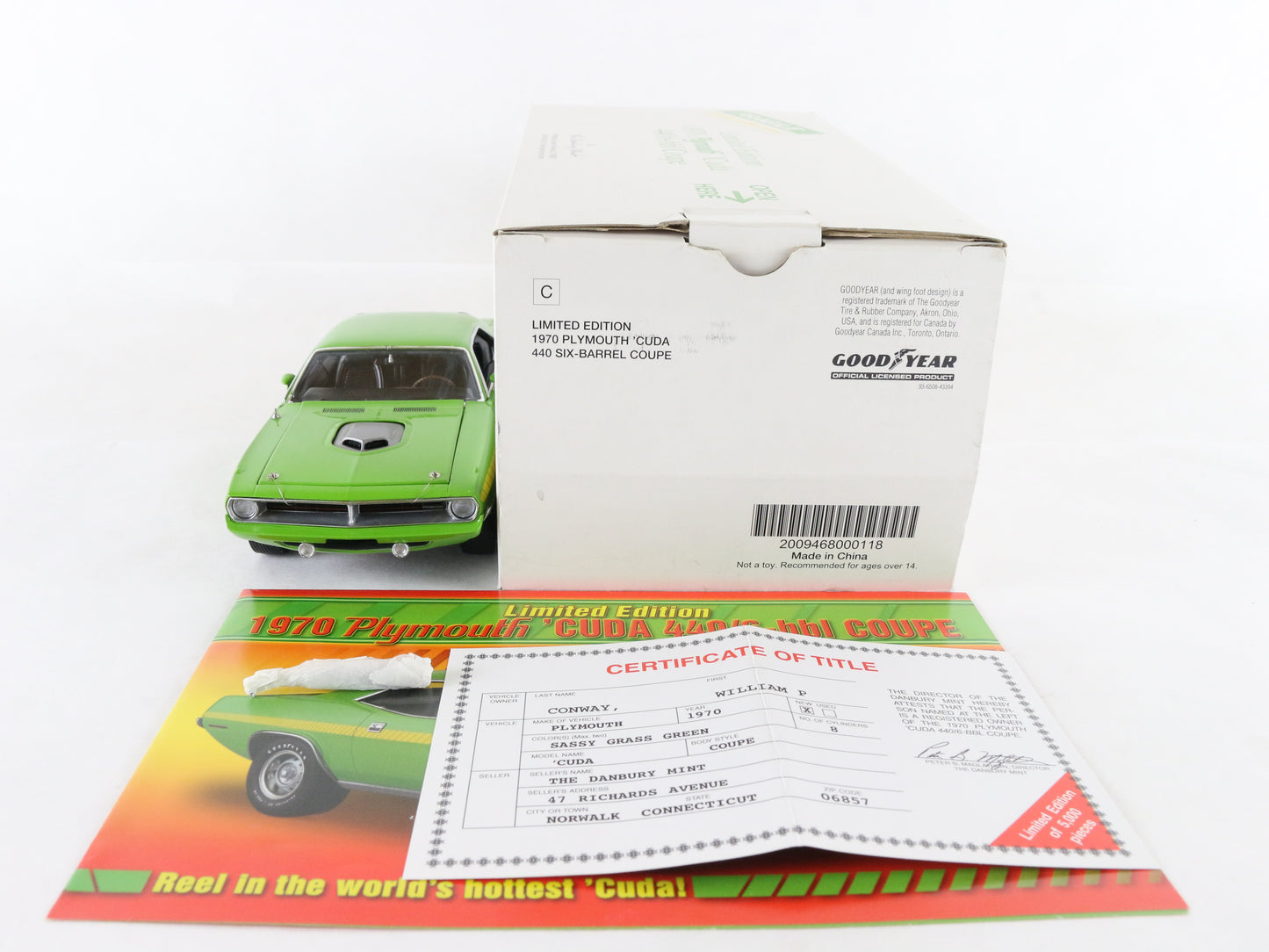1970 Plymouth Barracuda Cuda Coupe 440/6-BBL Green Danbury 1:24 LE #1001/5000