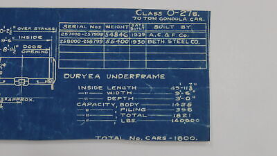 Class 0-27b 70 Ton Gondola Car Train Blueprint 1930 11.75"