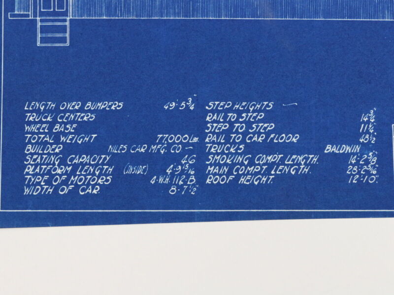 Milwaukee Electric Plan & Elevation Northern Car 51 Trolley Blueprint 1929 11"