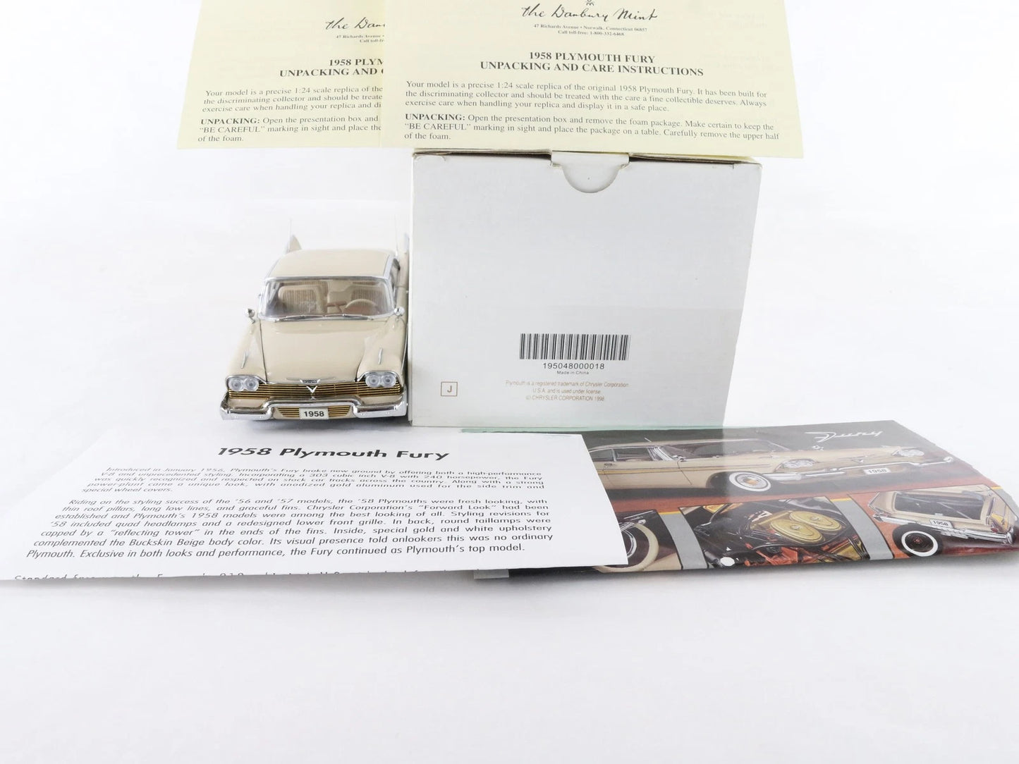 1958 Plymouth Fury Hardtop Buckskin Beige Danbury Mint 1:24 Diecast Model