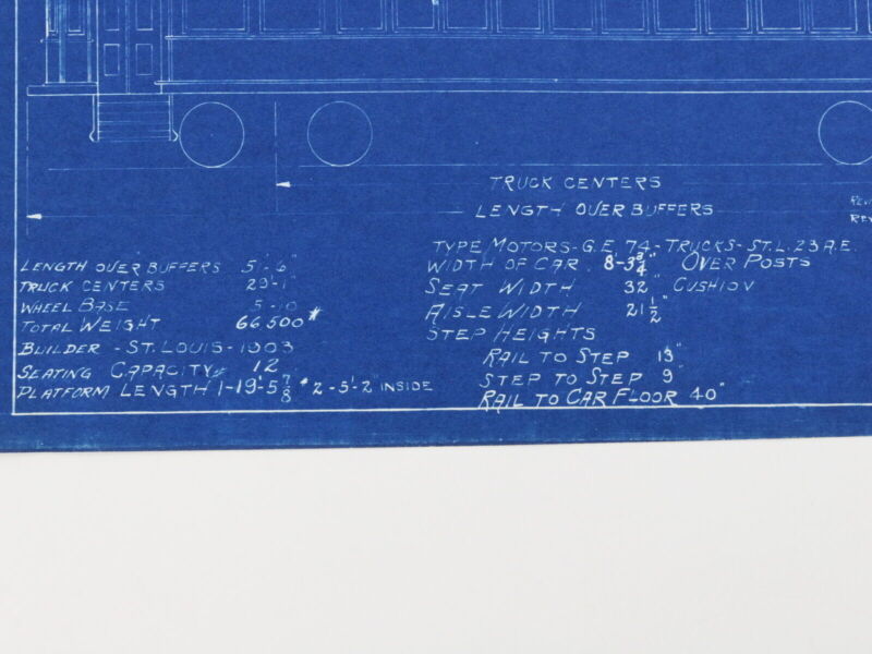 Milwaukee Electric Plan & Elevation Cars 1008 Trolley Blueprint 1922 10.75"