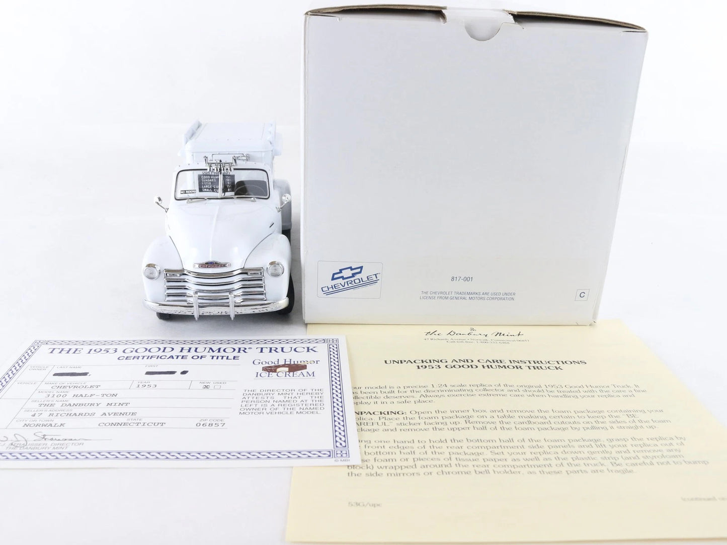 1953 Chevrolet 3100 Half-Ton Good Humor Ice Cream Truck White Danbury 1:24