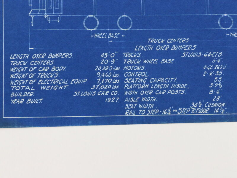 Milwaukee Electric Plan & Elevation Cars 965-974 Trolley Blueprint 1929 11"