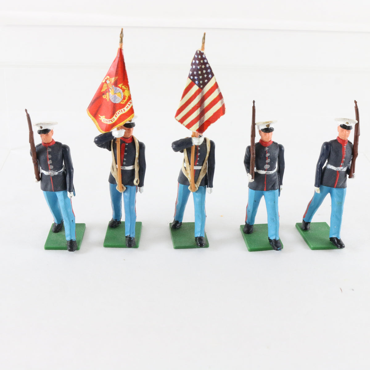 Lot Of 5 US Marine Color Guard Soldiers Britains 54mm Plastic Figures