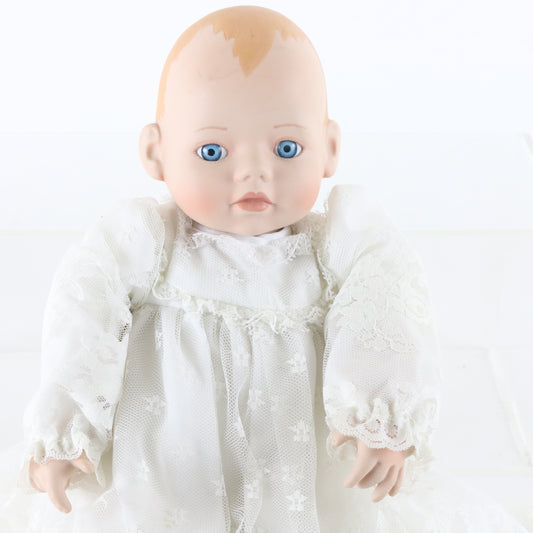 Christening Baby Elke Hutchens Danbury Mint 13" Porcelain Doll W/ White Dress