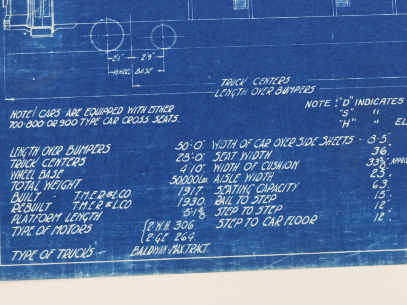 Milwaukee Electric Plan & Elevation 700 Type One Man Cars Blueprint 1930 11"