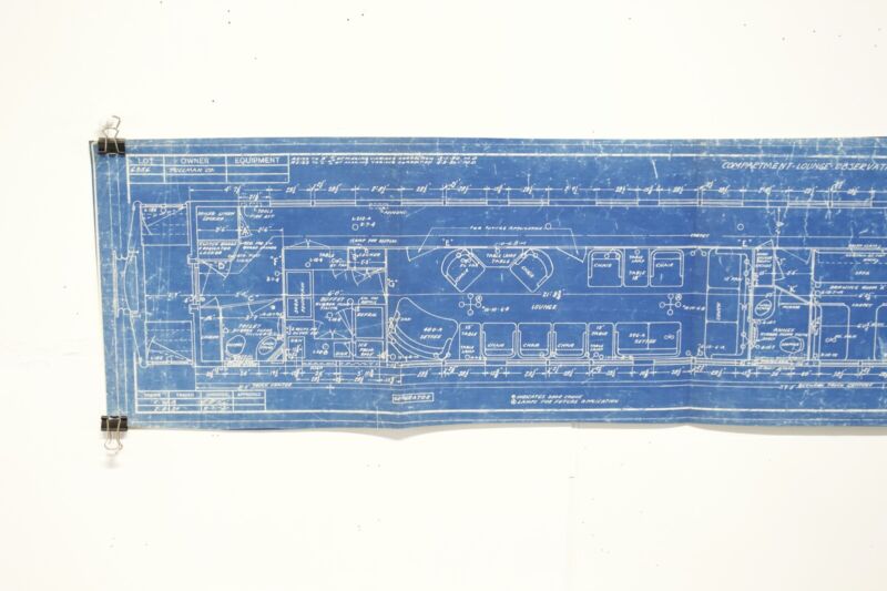 Passenger Observation Lounge Car Plan 64-B-5 3988-A 43��� Train Blueprint