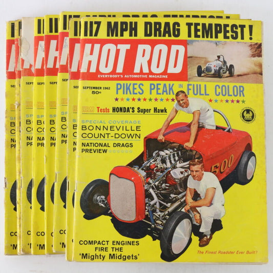 Lot Of 8 Hot Rod Pikes Peak Honda Super Hawk September 1962 Vintage Magazines