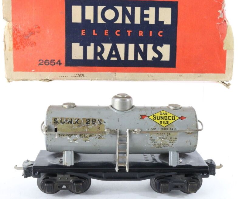 Gray Sunoco Gas Oils 2654 Single Dome Tank Car Lionel Postwar O W/ Box