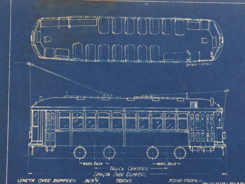 Milwaukee Electric Plan & Elevation Cars 751-760 Trolley Blueprint 1929 11"