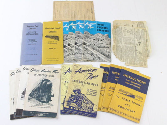 Lot Of 18 Vintage Lionel & American Flyer Checklists & Manuals 1950 & 60s