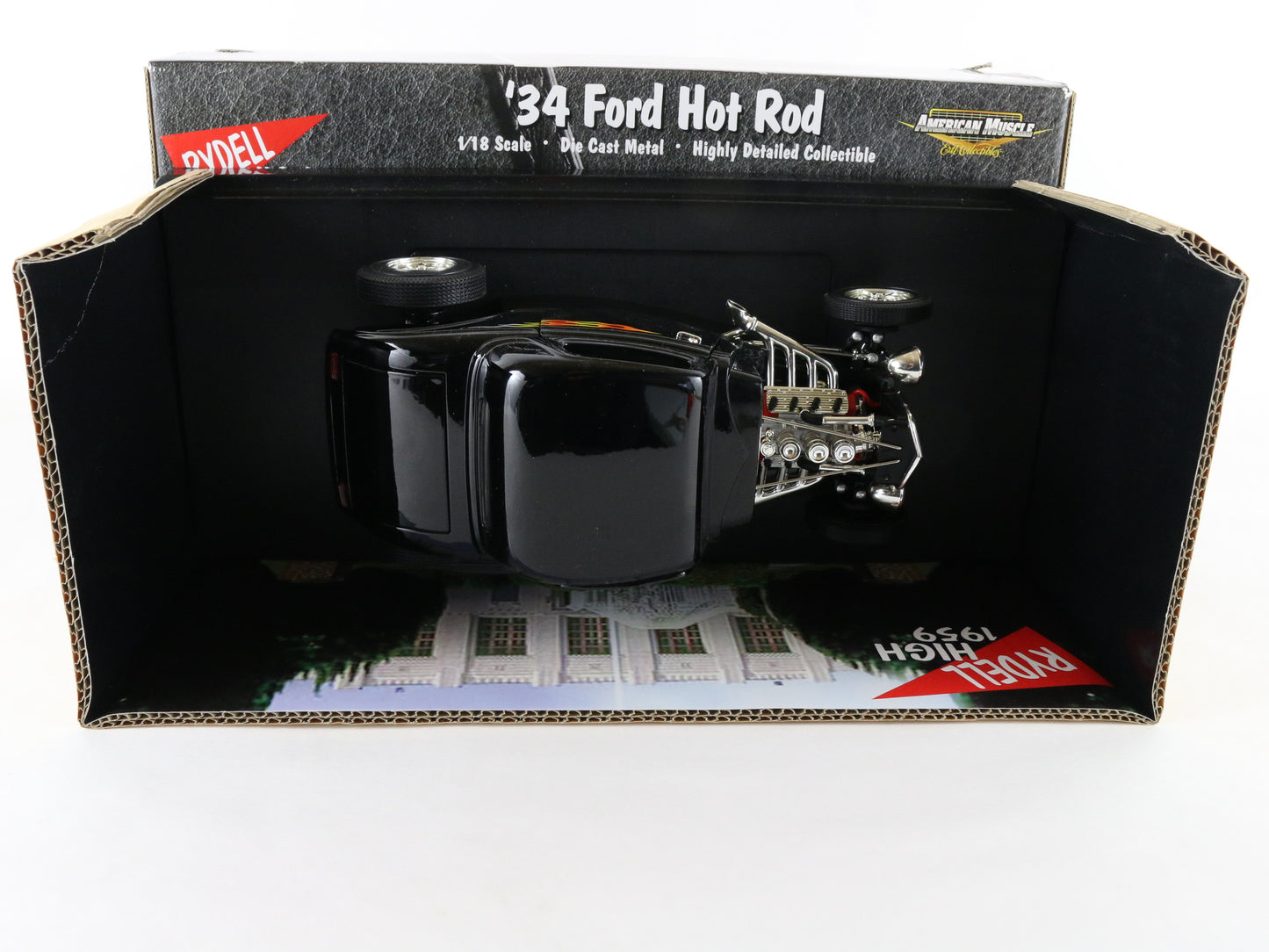 1934 '34 Ford Hot Rod Grease Movie American Muscle ERTL 1:18 Black +Flames 36602