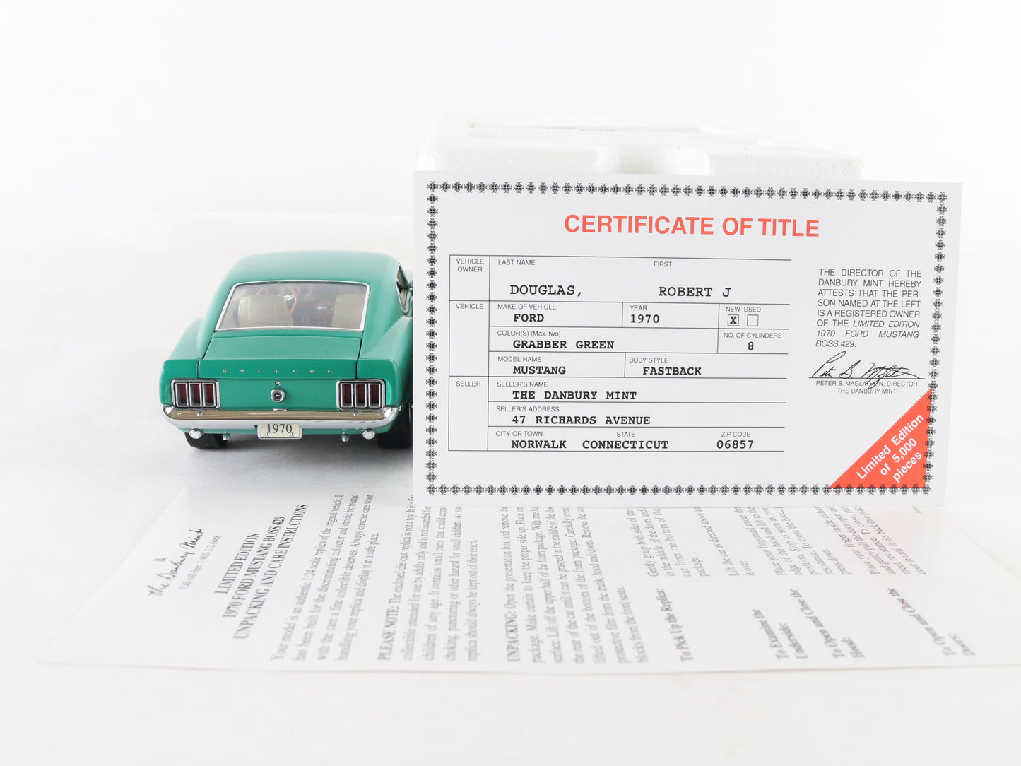 1970 Ford Mustang Fastback Grabber Green 2205/5000 Danbury 1:24 Diecast Model