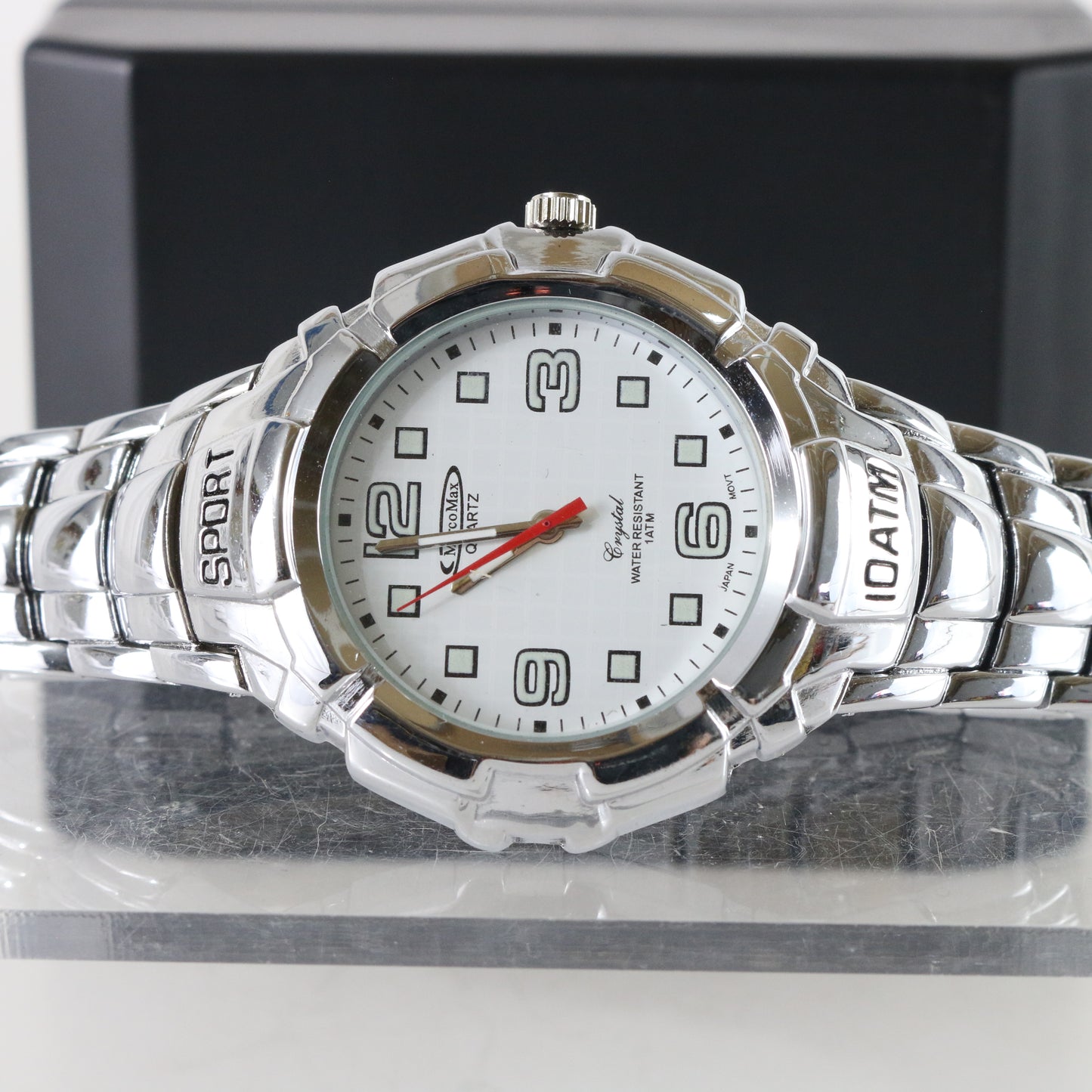 Marco Max Japan Quartz Movement Crystal Stainless Steel Silver Mens Watch 10 Atm