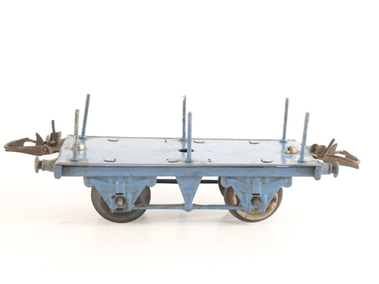 Unnumbered Blue Flat Car W/ Stakes Prewar Hornby Meccano O Model Train vintage stake flat wagon for cargo