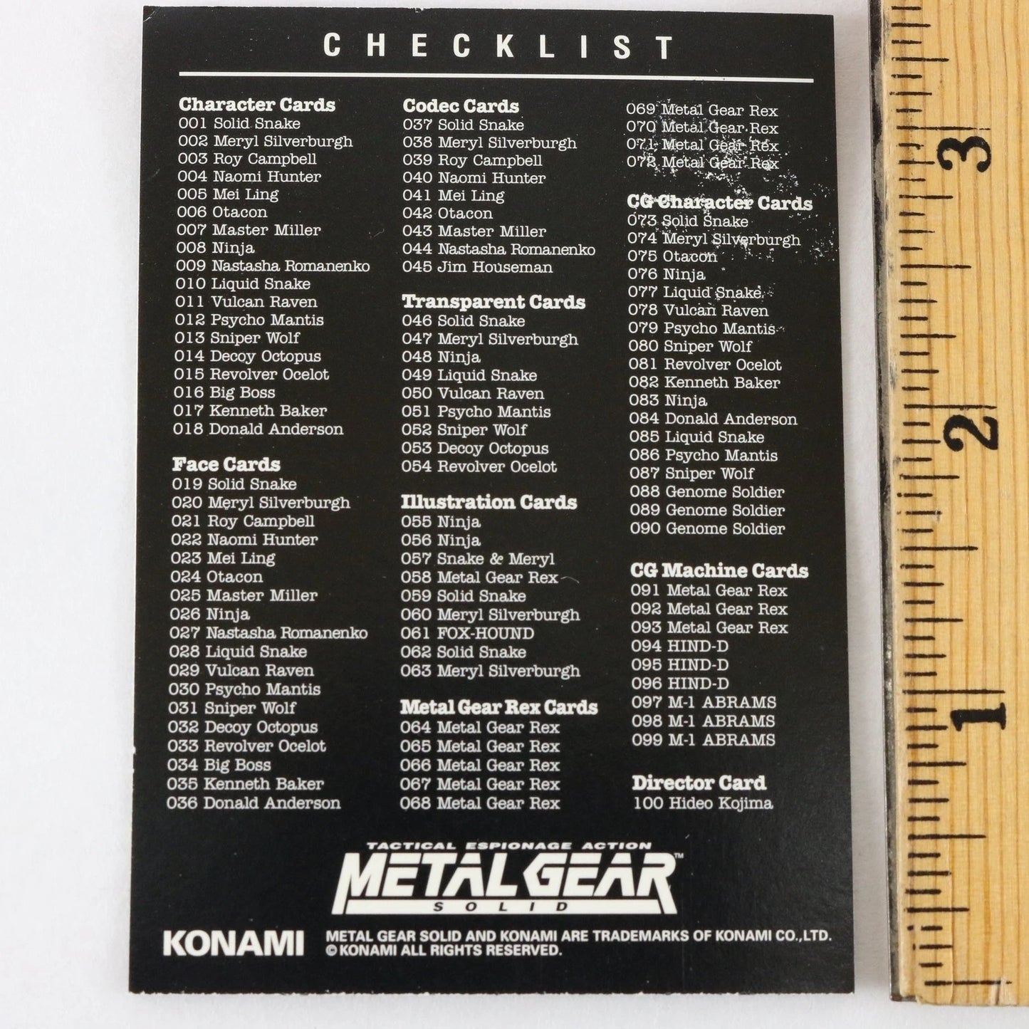 Metal Gear Solid Trading Card Checklist Liquid Snake Konami Playstation