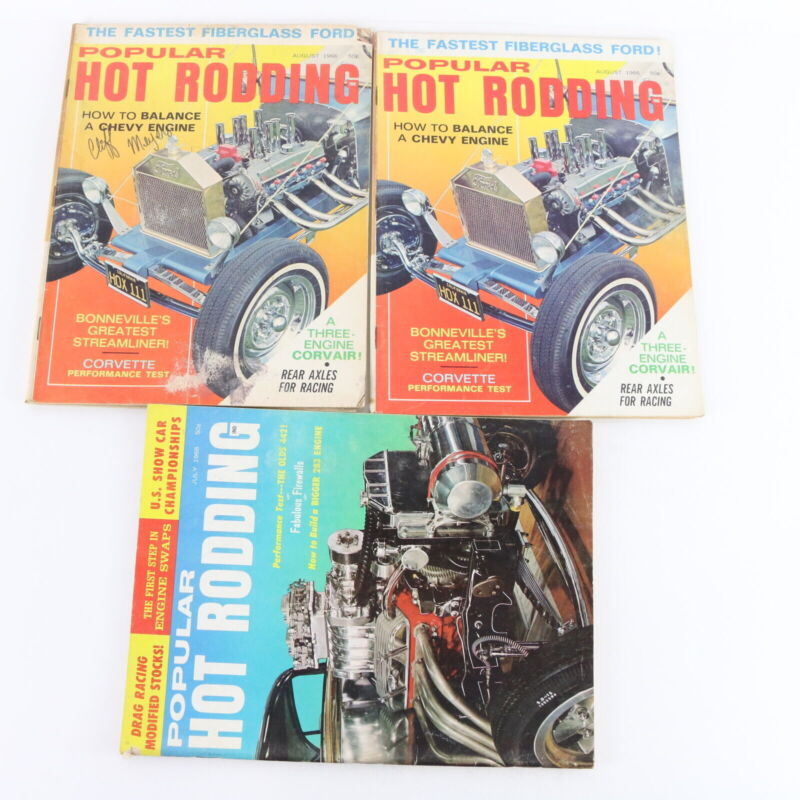 Lot Of 6 Popular Hot Rodding July & August 1966 Vintage Car Magazines