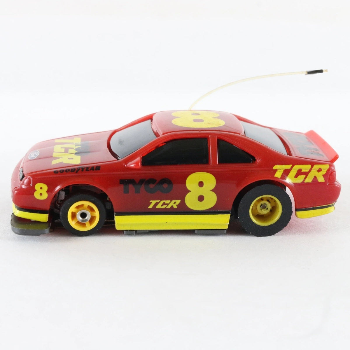 Tyco TCR Ford Thunderbird Red Yellow #8 Racing Slotless HO Slot Car