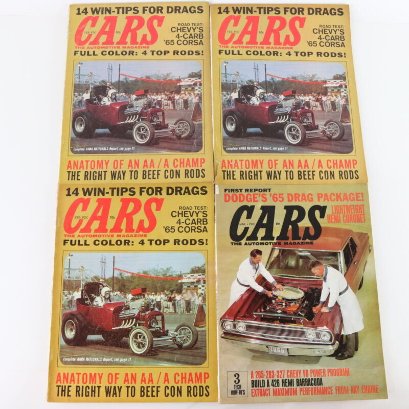 Lot Of 4 Cars February & March 1965 Road Test First Report Vintage Car Magazines