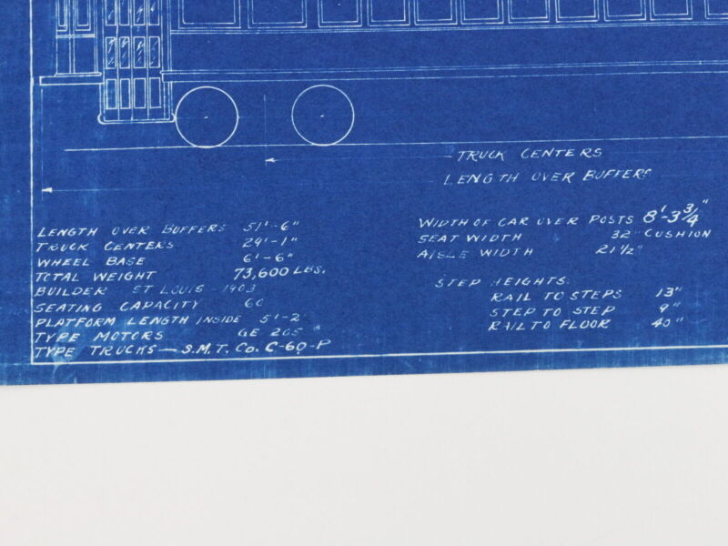 Milwaukee Electric Plan & Elevation Cars 1001 1003 Trolley Blueprint 1922 11"