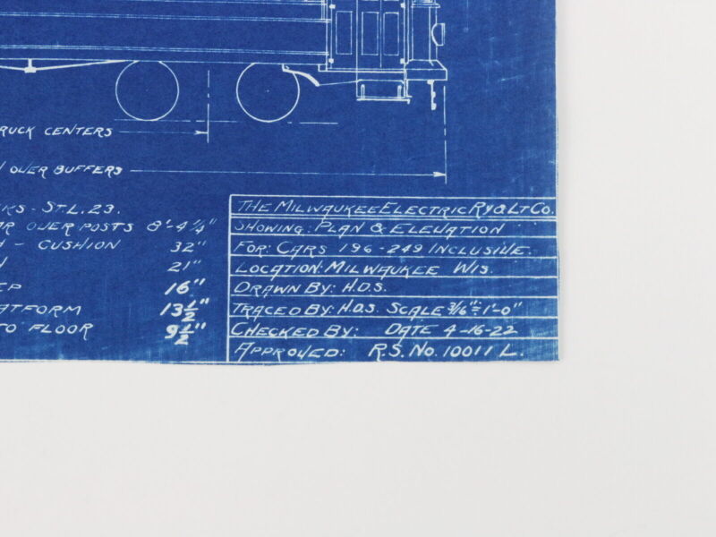 Milwaukee Electric Plan & Elevation Cars 196-249 Inclusive Blueprint 1922 9.75"