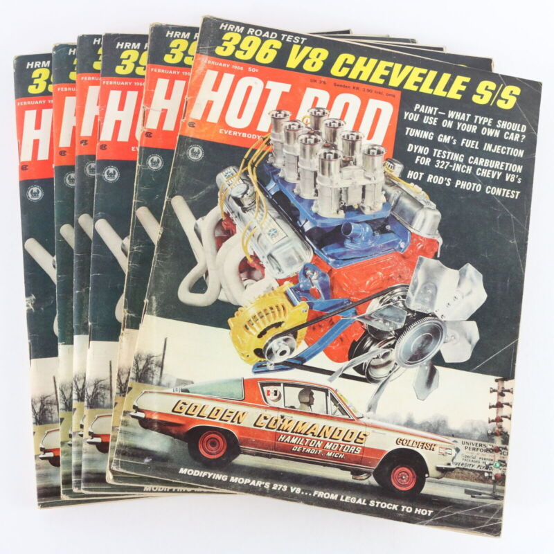 Lot Of 6 Hot Rod 396 V8 Chevelle S/s February 1966 Vintage Car Magazines