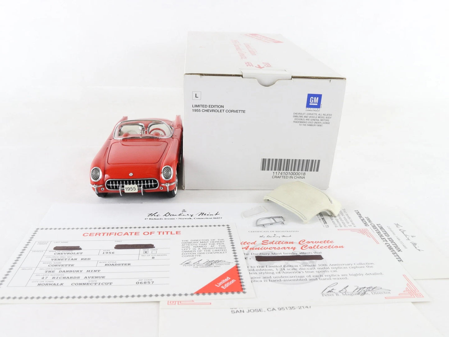 1955 Chevy Corvette Roadster Venetian Red Limited Danbury Mint 1:24 Diecast 396