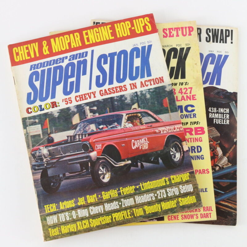 Lot Of 3 Rodder & Super Stock Jan Mar May 1968 Vintage Car Magazines