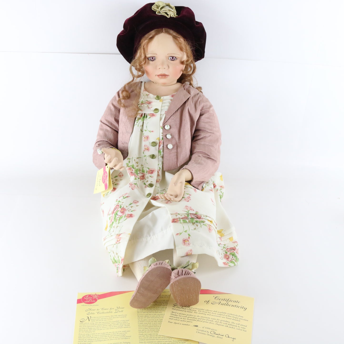April Christine Orange Elite Dolls Large 26" Porcelain Girl W/ Hat 588/1000